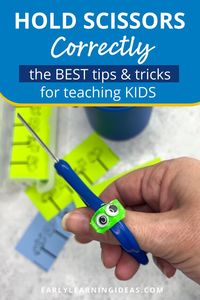 Looking for The Best Tips and Tricks to Help preschoolers hold scissors correctly? From chants, songs, stickers, etc.... be sure to check out these fun and motivating ideas for teaching correct scissor grip and holding scissors. These tips are perfect for your kids in preschool, kindergarten, pre-k, and special education. Tap to learn more about How to hold scissors, why it is important for preschoolers to use correct grip, and the best tips to help kids hold their scissors correctly.