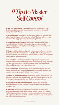 Master self-control with our nine transformative tips. Develop discipline, foster patience, set clear boundaries, and boost your willpower. Cultivating self-control can lead to a stronger, more balanced you. Embrace personal development, growth mindset, and stride towards your highest self. Achieve success with self-control and personal growth.  master self-control, discipline, patience, clear boundaries, willpower, personal development, growth mindset, highest self, success, self-control, personal growth, build a better you, women wealth and wellness club