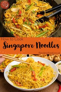 Easy and flavourful Singapore Noodles recipe that brings the takeaway experience right to your kitchen! 🌶️rnThis colorful dish, also known as Singapore Mei Fun, originates from Cantonese cuisine in southern China. It's packed with rice vermicelli noodles, proteins, vegetables, soy sauce, and curry powder for a mouthwatering meal. 😋rnThe best part? You can customize the ingredients to suit your taste and adjust the spiciness according to your preference. 🥢