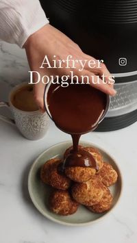 Ingredients:⁠ 1 2/3 cups of self rising flour ⁠ 1 cup of plain greek yogurt⁠ 1 1/2 tsp of vanilla extract⁠ a pinch of salt ⁠ ⁠ Coating: ⁠ 1 tbsp of granulated sugar ⁠ 1 tbsp of ground cinnamon ⁠ chocolate sauce.⁠ ⁠ Method:⁠ combine self-rising flour and yourgurt, knead until smooth. ⁠ Divide the dough into 10 pieces and brush them with melted butter. ⁠ Coat the balls into cinnamon and sugar mixture and air fry for 8 minutes at 350 F ⁠ Serve the donuts with your favorite chocolate sauce. ⁠