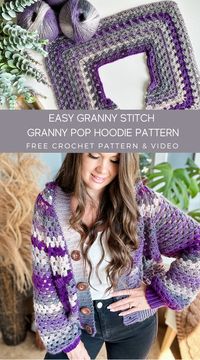 Crochet a stylish and trendy Hooded Granny Stitch Cardigan. How to crochet a top-down raglan style crochet hooded cardigan free pattern.