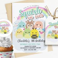 Editable birthday invitation,Sleepunder party card for girls, Squish Tok party invite,Squish teddy birthday invitate