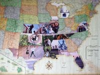 photos from each state visited, glued onto a giant map and cut to fit the shape of the state.