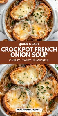 Savor crockpot French onion soup, a rich and flavorful dish that’s perfect for a comforting meal. This soup features tender onions in a savory broth, topped with melted cheese for a satisfying treat. Easy to make and ideal for family gatherings, it’s a comforting choice. Save this pin and check out the recipe for a soup that’s both comforting and delicious!