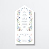 Whimsical Maximalist Floral All-in-One Wedding Invitations Sea Blue Signature Light Both Recipient and Return Addresses No