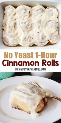 No yeast 1 hour cinnamon rolls are easy to prepare. Made with no yeast, topped with gooey cream cheese icing, and done in 1 hour!