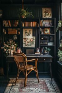 Creating a moody office that feels both cozy and stylish in a small space can be tricky. This Dark Cottagecore idea will inspire your perfect Dark Modern Office, blending charm and elegance effortlessly. Save this pin and visit the link to transform your home office into a dreamy Dark Moody Small Home Office today!