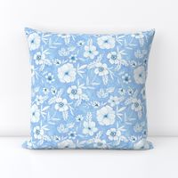 sky blue and white hand drawn floral custom  by miekenpetradesigns for sale on Spoonflower