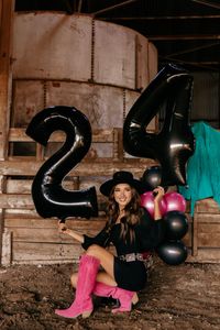 Harlie’s birthday photoshoot. Western, fringe, disco