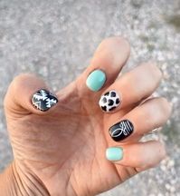 Boot stitch, aqua and black rodeo nails