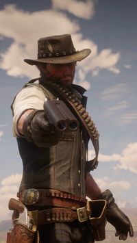 John Marston iconic with a shotgun pose in rdr2