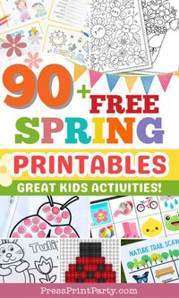 Free Spring Printables for Kids coloring and school activities for spring. Easy for preschool, kindergarten, first grade or anytime at home - You'll find scavenger hunts, colorings, word search, crafts, and more - Great activities for spring break - Simplify craft time this season and welcome the warmer weather with these fun free spring printables for kids! Press Print Party!