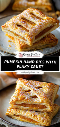 Golden, flaky hand pies filled with warmly spiced pumpkin, perfect for a cozy autumn treat.  Ingredients:  1 package (2 sheets) refrigerated pie crusts ½ cup canned pumpkin puree 2 tbsp brown sugar ½ tsp ground cinnamon 1 large egg (for egg wash)  Tender, buttery crusts filled with fragrant spiced pumpkin, baked to golden perfection for a delicious fall snack.