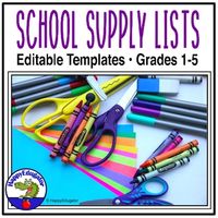 Get ready for back to school! Make your school supply list from these easy-to-use templates. You get 5 editable templates (in a zip folder) with suggested classroom items for Grades 1 - 5. Each list is tailored for the needs of the grade level, but you can use them any way you want. If you like them...