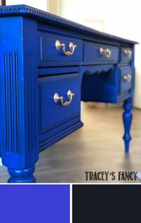 I only used two chalk paint colors on this painted desk ... Cobalt Blue & Black Caviar by #dixiebelle #blue  Traceysfancy.com  | Dixie Belle Chalk Paint Colors  | Dixie Belle Chalk Paint Furniture | Chalk Type Paint | Blue Painted Furniture | Blue Paint Colors | Black Color Wash | How to Paint Furniture | Feminine Home Office | Work From Home Mom | DIY Paint Projects | Painted Furniture Makeovers | Blue Chalk Mineral Paint | Tracey Bellion