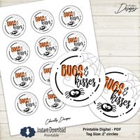 Bugs and Kisses Gift Tags | Printable - digital file | 2" spider halloween tag for hugs and kisses | HT080 - Instant Download