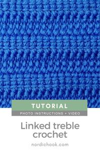 In this step-by-step crochet stitch tutorial Nordic Hook shows how to make the linked treble crochet stitch. This crochet stitch tutorial includes photo instructions and a video tutorial (see below). The linked treble crochet stitch is a repeat of one row. The fabric turns out dense and it has a nice texture.