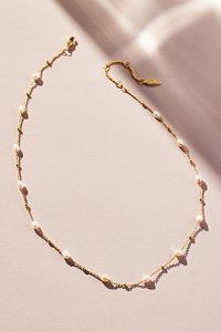 14k gold-plated brass, pearls Lobster clasp Imported | Mini Pearl Chain Necklace by Anthropologie in Gold, Women's, Gold/Plated Brass