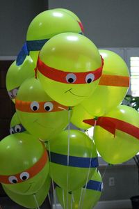 www.craftynotartsy.blogspot.com Teenage Mutant Ninja Turtles birthday party DIY balloons, cake, table setting, goodie bags