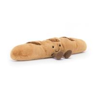 Rise and shine! Salut! Amuseable Baguette has hopped straight out of the cosy oven to meet you! This golden loaf is deliciously soft, with huggable dough, chunky cord scores, a cheery smile and cocoa cord boots. ONE SIZE - H9 X W34 CM SAFETY & CARE Tested to and passes the European Safety Standard for toys: EN71 parts 1, 2 & 3, for all ages. Suitable from birth. 30 degree Celsius wash only; do not tumble dry, dry clean or iron. Check all labels upon arrival of purchase.