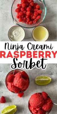 This Ninja Creami raspberry sorbet is perfect sweet & tart, like Sour Patch Candy in frozen form! This is a sweet and delicious nutritious treat using fresh fruit, lime juice, and a sugar-substitute for no added sugars. This sorbet is easy to fit into anyone's calorie budget and tastes as good as something you'd get from an ice cream shop. Perfect addition to your healthy Ninja Creami Recipes, low calorie Ninja Creami recipes, and fruity Ninja Creami Sorbet Recipes.