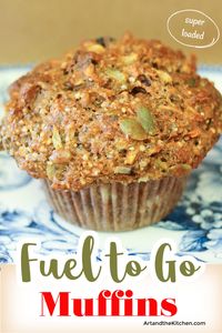 Fuel to Go Muffins are seriously loaded with chia, hemp, sunflower, pumpkin seeds. As well are dried fruit, carrots and multigrain flour. via @artandthekitch