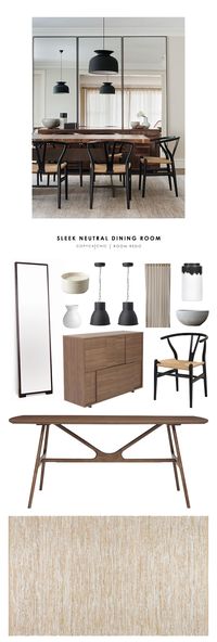 An amazing, sleek, neutral, midcentury modern, dining room designed by Arent & Pyke and recreated for Copy Cat Chic | look for less budget home decor by @audreycdyer