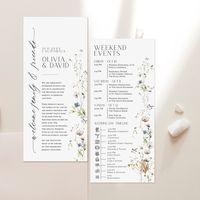 Minimalist Wedding Itinerary Template, Weekend Itinerary Editable, Wildflower Wedding Timeline Schedule Template Printable Template D028 // DEMO THIS ITEM NOW Copy and paste the URL below to demo:  https://www.corjl.com/d/H2DFM // WHAT IS INCLUDED - Wedding Itinerary 4x9" (Front & Back Side) - Wedding Timeline Icons   - DIGITAL DOWNLOAD: Please note you will receive a PDF Instruction file. Edit your items at Corjl.com right after purchasing.  // PLEASE NOTE    * You can edit text: COLOR, FONTS,