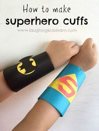 Simple superhero craft for kids. Here is the instructions on how to make Superhero cuffs using toilet rolls tubes, perfect for pretend play and more.