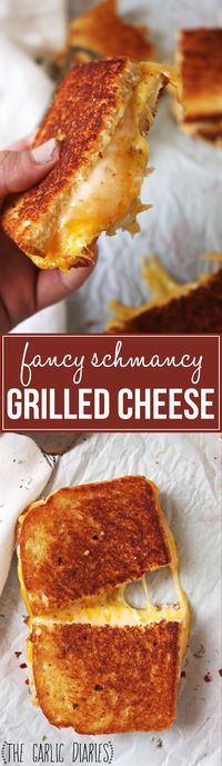 Fancy Schmancy Grilled Cheese - This is seriously the best grilled cheese sandwich you will ever have! Brushed with a garlic, red pepper flake, and thyme infused butter and stuffed with three different cheeses, this crispy and melty sandwich will be a household favorite! TheGarlicDiaries.com