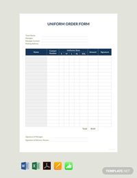 Instantly Download Free Uniform Order Form Template, Sample & Example in PDF, Microsoft Word (DOC), Microsoft Excel (XLS), Apple Pages, Apple Numbers Format. Available in A4 & US Sizes. Quickly Customize. Easily Editable & Printable.