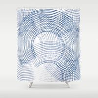 Circles and arcs in a geometric 3D pattern. circle, arcs, 3D, white, blue, white-blue, blue-white Shower Curtain