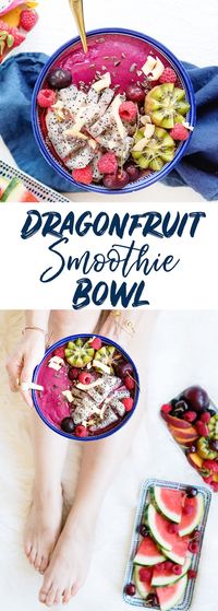 Colorful Smoothie Bowl Dragonfruit Topped with Fresh Fruit Recipe #smoothie #smoothiebowl #vegan