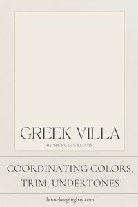 Greek Villa by Sherwin Williams is a warm, creamy white that exudes a sense of calm and sophistication. Its subtle yellow undertones make it an inviting choice for a variety of spaces, adding warmth without being overpowering. This versatile color pairs beautifully with both traditional and contemporary decor, offering a clean backdrop that enhances the overall aesthetic. Greek Villa is perfect for creating an airy, open feel in living rooms, bedrooms, and even kitchens.