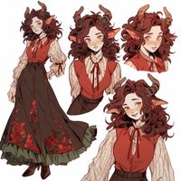 AI art generated with Midjourney. Prompt: a demon girl, victorian era clothes, dungeons and dragons character reference, short hair, different hair colours, sketch --niji 5