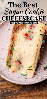 This sugar cookie cheesecake is a sweet cheesecake. It has a sugar cookie crust, baked cheesecake with sugar cookie dough balls. Perfect for Christmas