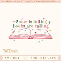 Sign up for my newsletter and get my "chasing sunshine" & "mama's sunshine" SVG cut file for free! www.tatemademodern.com/freesvg "Snow is falling books are calling"  SVG cut file featuring retro style text, a book and snowy twinkle stars! Perfect for a retro holiday tee!  This listing is for a DIGITAL FILE only. For more TateMadeModern holiday SVG's: https://etsy.me/3q311bW  You will receive a single zip file with the following included in the download (watermark removed on actual download): ✚