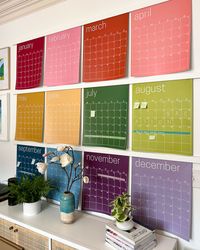 Our giant wall calendar in a rainbow spectrum of colors isn't just a calendar--it's art! Best of all, IT IS ERASABLE when used with white chalk markers so you can use it more than once and make changes as needed. It is perfect for work-from-home spaces, classrooms, dorm rooms, and offices. And it works perfectly as a family calendar to keep your busy family organized!