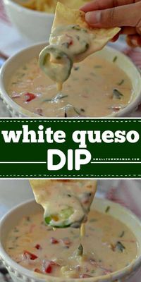 Add fun to your game day menu ideas with the best white queso dip! This easy cheese dip without velveeta, also known as Queso Blanco Dip, is a Mexican Restaurant quality smooth and creamy dipping cheese. More than perfect for your football appetizers!