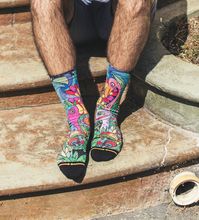 Scour the oceans with Bad Otis’s Sea Sock from MERGE4! Refreshing and boldly artistic, these socks are a splash of creativity for any foot in the sea. #SockArt #Stylish #MERGE4Socks #BoldDesigns #OceanArt