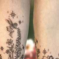 Rachel🌿🖋🍂 on Instagram: "Oh to live in a fairy garden surrounded by foxgloves and sitting on mushrooms🥲 had a class time doing this flash piece ankle wrap for the most wonderful client, yall may have seen it on my reel the other day but thought it deserved a closer look hehe! :) #tattoo #fineline #fairytattoo #fairycore #cottagecore #botanicaltattoo #mushroomtattoo"