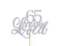 This elegant "65 Years Loved" Cake Topper is perfect for a Sixty Five milestone birthday or 65th anniversary. Customizable with ANY number! 60, 61, 62, 63, 64, 65, 66, 67, 68, 69, etc. Top off your cake, use in decorative centerpieces, or floral bouquets. Available in a variety of glitter and metallic foil colours.