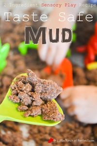 Sensory Play: Taste Safe Mud Recipe -only 2 ingredients, fun to build with, toddler friendly, can go with lots of themes (bugs, dinosaurs, construction, garden, spring...)