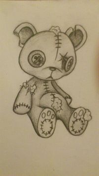 Tatty teddy bear drawing in pencil