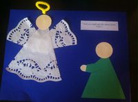 "And you shall call His name Jesus" - simple craft for Mary's visit from the angel Gabriel. Cut doily and paper triangles and circles, poke the pipe cleaner halo through the paper, and the kids can add faces and hair if they choose!