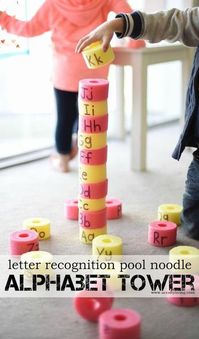 Letter Recognition Pool Noodle Alphabet Tower - Bored Teachers  #kidsDIY #teachersDIY #teachers #school #learning #abcs #poolnoodles