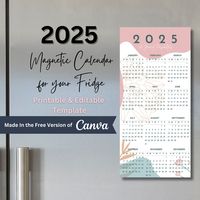 2025 Calendar, Magnetic Calendar for Fridge, Magnetic Fridge Magnet, Fridge Calendar 2025 Wall Calendar by PrintItTemplates on Etsy