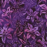 The Lily Bella fabric collection from Artisan Batiks and Robert Kaufman Fabrics is a stunning floral collection, featuring rich shades of purple, magenta, and green. The mottled and watercolor effect on each fabric is unique, as they are hand-dyed, creating a one-of-a-kind design. This fabric features a lovely pattern of lilies and leaves in mottled dark purple, pink, and violet. Width: 43"/44" Material: 100% Cotton Image Swatch Size: 8" x 8"