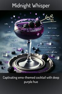 Midnight Whisper an AI created cocktail. Captivating emo-themed cocktail with deep purple hue