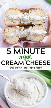 Easy Vegan Cream Cheese is made with cashews and ready in just 5 minutes! #vegan #plantbased #dairyfree